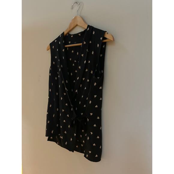 Tibi Women's Size 2 Wrap Top Silk Blouse Black Geometric Print Quiet Luxury - Picture 4 of 6